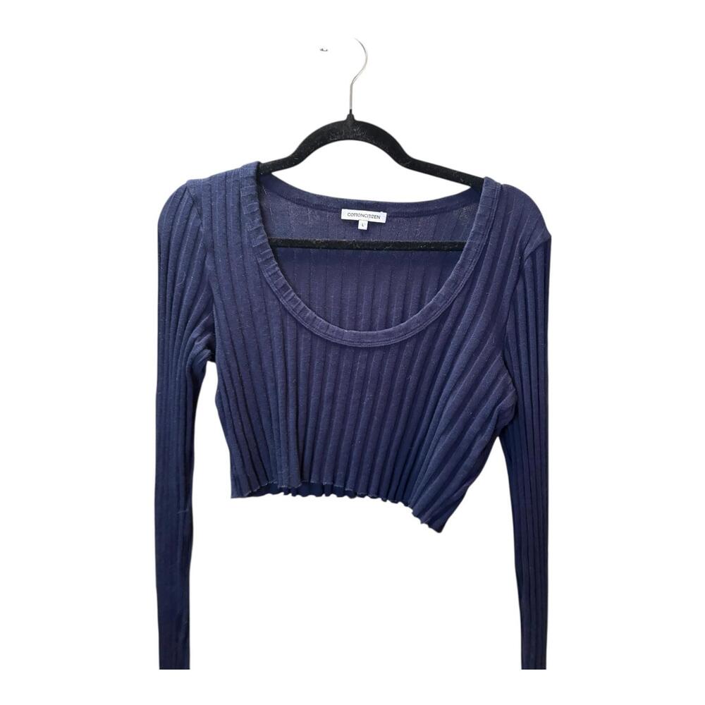 Cotton Citizen Navy Ribbed Long Sleeve Crop Top
